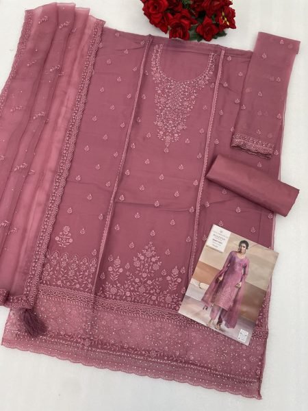 Pink Semi-Stitched Heavy Chiffon Suit Material with Embroidered Dupatta at Direct Manufacturer Supply Churidar Salwar Suits Wholesale