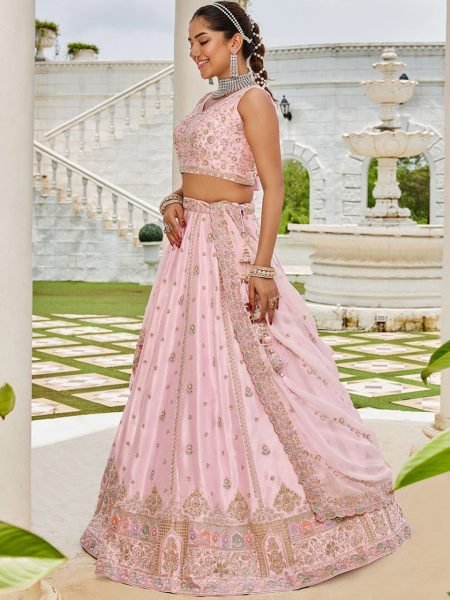 Pink Silk Bridal Lehenga Choli with Sequins and Thread Embroidery Luxury Look at Best Price Bridal Lehenga Choli