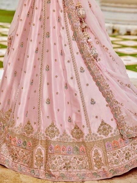 Pink Silk Bridal Lehenga Choli with Sequins and Thread Embroidery Luxury Look at Best Price Bridal Lehenga Choli