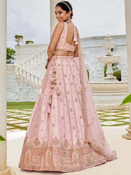 Pink Silk Bridal Lehenga Choli with Sequins and Thread Embroidery Luxury Look at Best Price Bridal Lehenga Choli