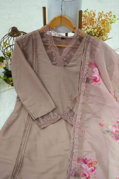 Pink Soft Muslin Silk Kurti Palazzo & Dupatta Set 3 Piece Kurti Set