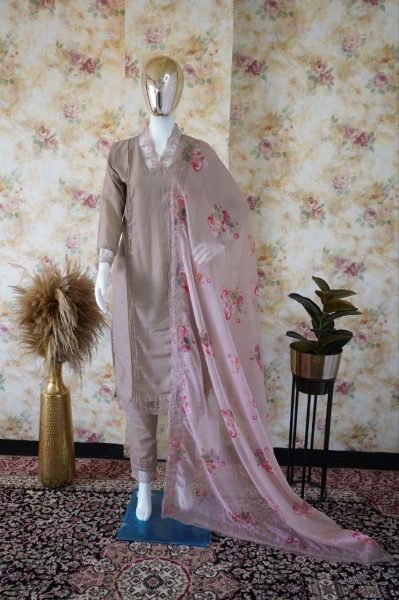 Pink Soft Muslin Silk Kurti Palazzo & Dupatta Set 3 Piece Kurti Set