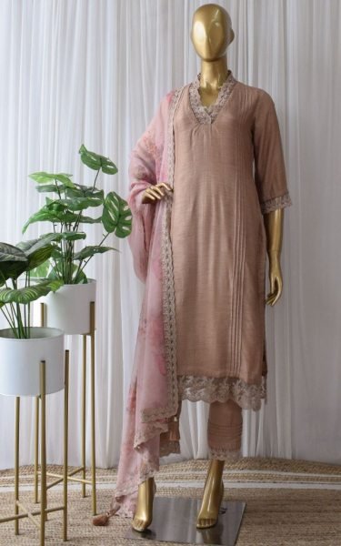 Pink Soft Muslin Silk Kurti Palazzo & Dupatta Set 3 Piece Kurti Set