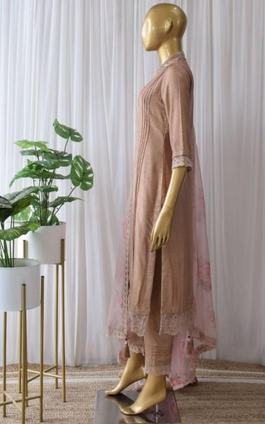 Pink Soft Muslin Silk Kurti Palazzo & Dupatta Set 3 Piece Kurti Set