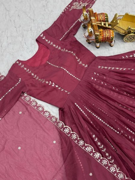Pink Star Georgette Designer Gown with Dupatta Diwali Bulk Order Ready Diwali Collection