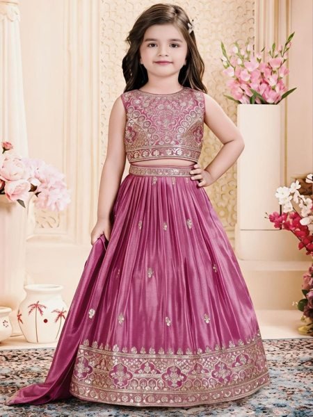 Pink Wedding Wear Chinon Silk Embroidered Lehenga for Women at Manufacturer Rate Kurtis