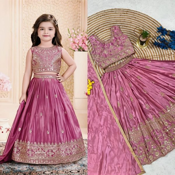 Pink Wedding Wear Chinon Silk Embroidered Lehenga for Women at Manufacturer Rate Girls Wear
