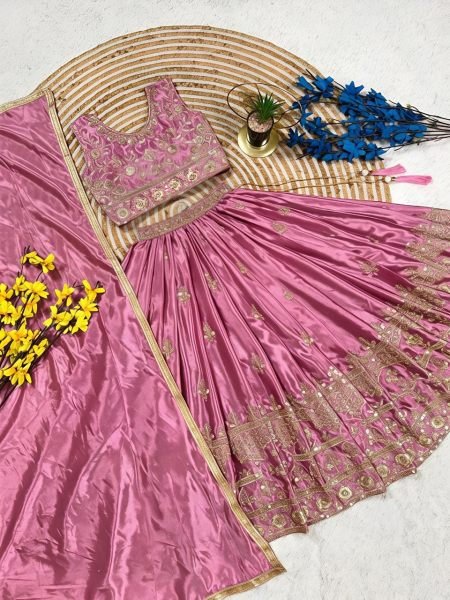 Pink Wedding Wear Chinon Silk Embroidered Lehenga for Women at Manufacturer Rate Girls Wear