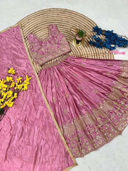 Pink Wedding Wear Chinon Silk Embroidered Lehenga for Women at Manufacturer Rate Girls Wear