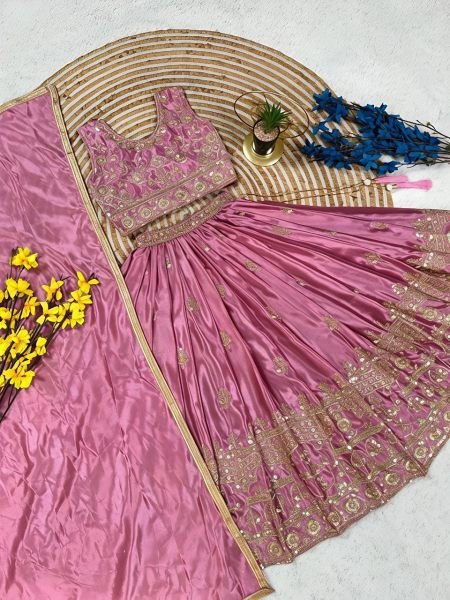 Pink Wedding Wear Chinon Silk Embroidered Lehenga for Women at Manufacturer Rate Girls Wear