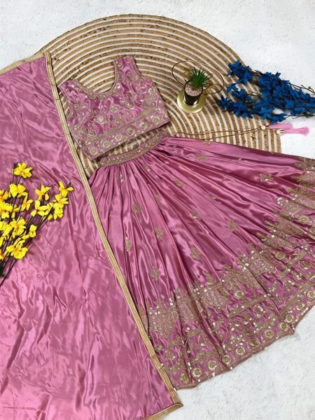 Pink Wedding Wear Chinon Silk Embroidered Lehenga for Women at Manufacturer Rate Girls Wear