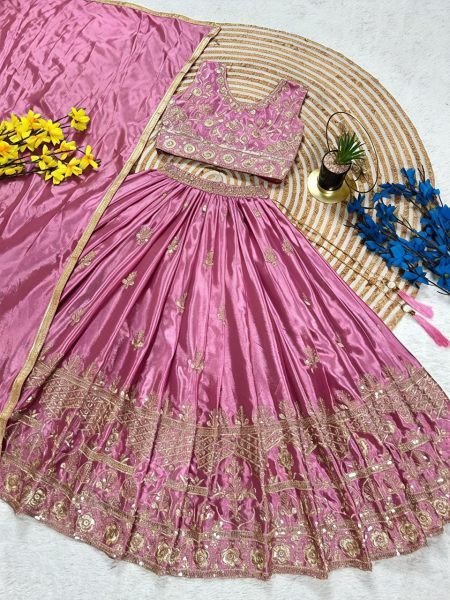 Pink Wedding Wear Chinon Silk Embroidered Lehenga for Women at Manufacturer Rate Girls Wear