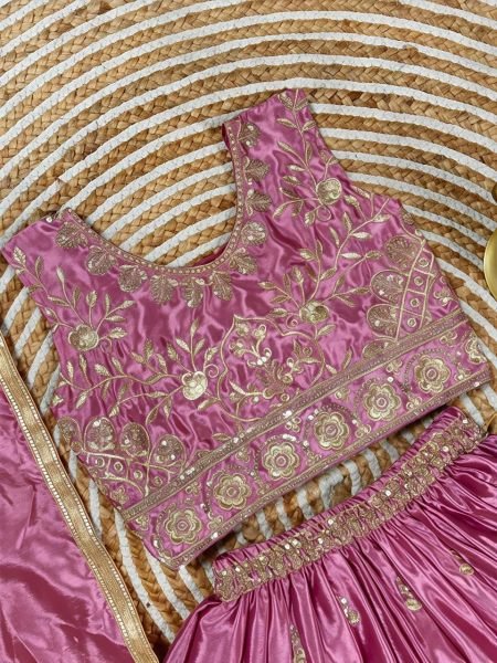 Pink Wedding Wear Chinon Silk Embroidered Lehenga for Women at Manufacturer Rate Girls Wear