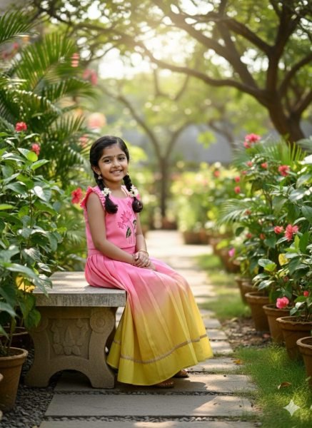 Pink yellow Pulmy Silk Lehenga Choli with Kalamkari Print for Festive Wear Girls Wear