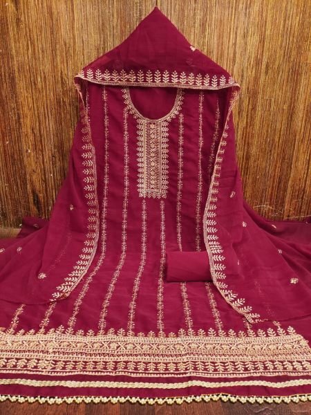 Pink Zomato Silk Suit With Embroidery and Dupatta Ethnic Look For Weddings Color Set Matching Dress Material Wholesale