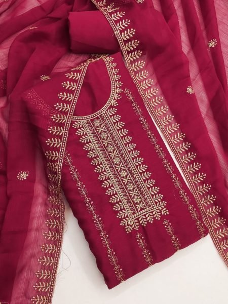 Pink Zomato Silk Suit With Embroidery and Dupatta Ethnic Look For Weddings Color Set Matching Dress Material Wholesale
