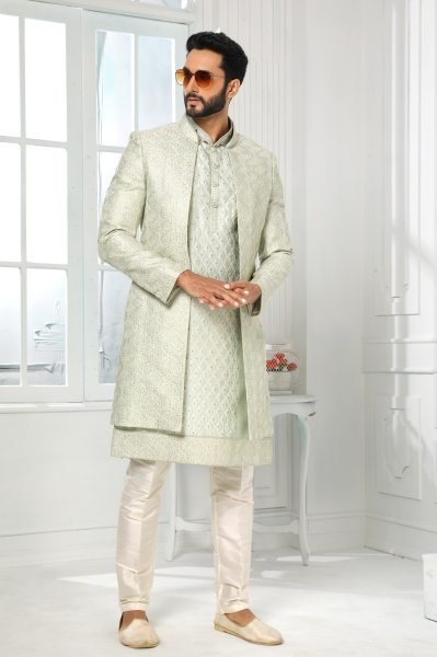 Pista Art Silk Jacket Set with Aligadhi Pant for Wedding Wear at Wholesale Rate Kurta Pajama Wholesale