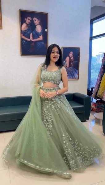 Pista Butterfly Net Lehenga with Sequence Work for Wedding Wear Designer Lehenga Choli