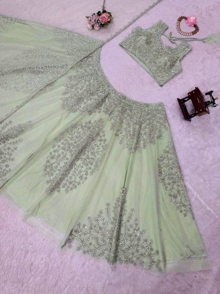 Pista Butterfly Net Lehenga with Sequence Work for Wedding Wear Designer Lehenga Choli