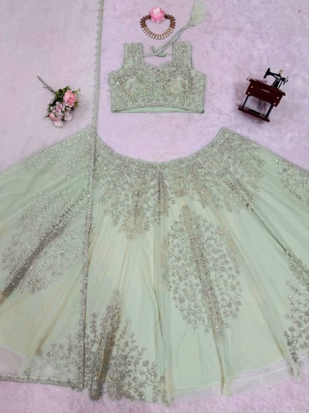 Pista Butterfly Net Lehenga with Sequence Work for Wedding Wear Designer Lehenga Choli
