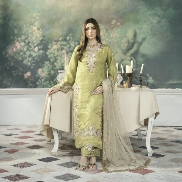 Pista Chinon Embroidered Suit with Plazzo    Dupatta Festive Special Set Ready To Wear Collection