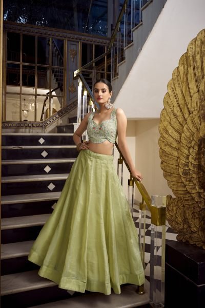 Pista Engagement Lehenga Choli in Gold Crush With Jarkan Diamond Blouse Set Designer Lehenga Choli