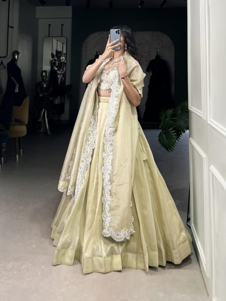 Pista Engagement Lehenga Choli in Gold Crush With Jarkan Diamond Blouse Set Designer Lehenga Choli