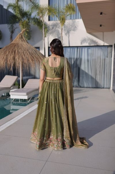 Pista Fendi Silk Designer Embroidered Lehenga with Matching Dupatta for Festive Wear Designer Lehenga Choli