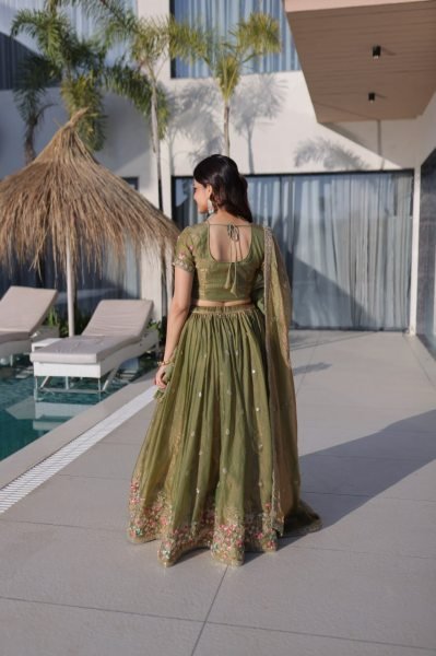 Pista Fendi Silk Designer Embroidered Lehenga with Matching Dupatta for Festive Wear Designer Lehenga Choli