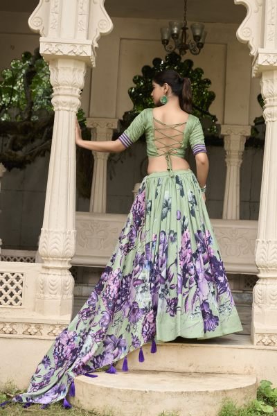 Pista Floral Print Tussar Silk Lehenga Choli With With Dupatta Indian Lehenga Designer Lehenga Choli