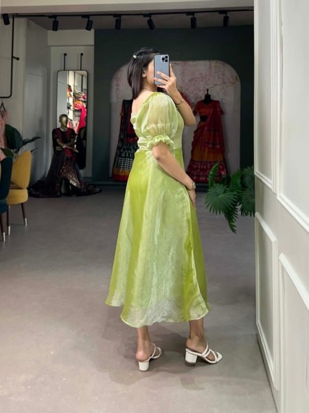 Pista Green Luxuriously Plain Burberry Silk Frock Gown Tunics kurti