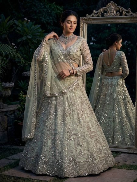Pista Soft Net Lehenga Choli with Coding Sequins Work and Soft Net Dupatta For Bridal  Lehenga