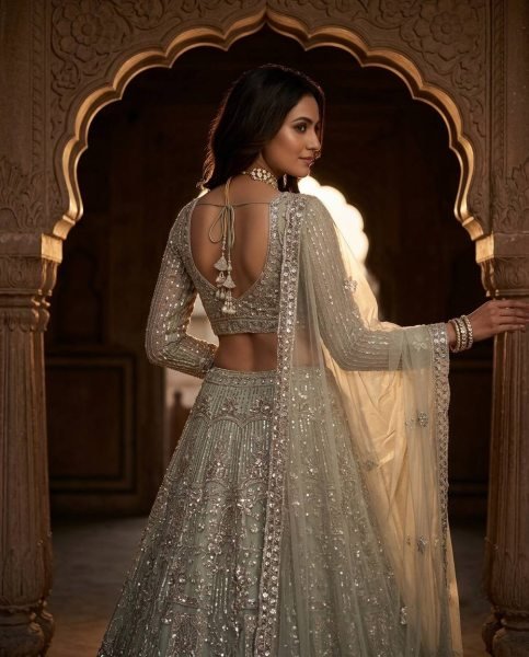 Pista Soft Net Lehenga Choli with Coding Sequins Work and Soft Net Dupatta For Bridal Bridal Lehenga Choli