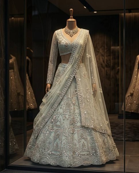 Pista Soft Net Lehenga Choli with Coding Sequins Work and Soft Net Dupatta For Bridal Bridal Lehenga Choli