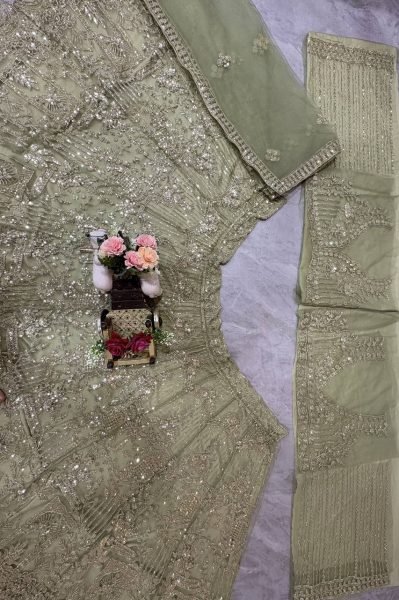 Pista Soft Net Lehenga Choli with Coding Sequins Work and Soft Net Dupatta For Bridal Bridal Lehenga Choli