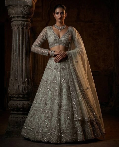 Pista Soft Net Lehenga Choli with Coding Sequins Work and Soft Net Dupatta For Bridal Bridal Lehenga Choli