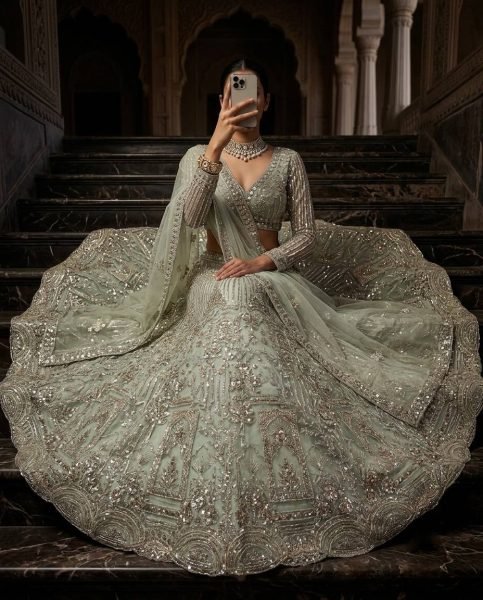 Pista Soft Net Lehenga Choli with Coding Sequins Work and Soft Net Dupatta For Bridal Bridal Lehenga Choli