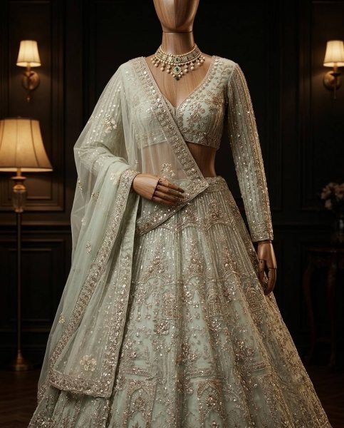 Pista Soft Net Lehenga Choli with Coding Sequins Work and Soft Net Dupatta For Bridal Bridal Lehenga Choli