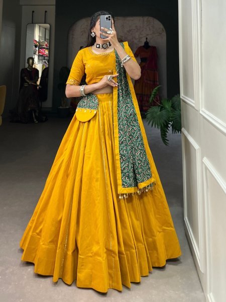 Plain With Gota Patti Pure Cotton Navratri Lehenga Choli  