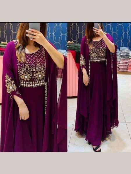 Plum Royale Partywear Georgette Suit with Heavy Multi Sequence Embroidery Kurtis