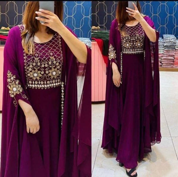 Plum Royale Partywear Georgette Suit with Heavy Multi Sequence Embroidery Georgette Kurti 