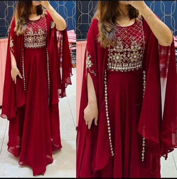 Plum Royale Partywear Georgette Suit with Heavy Multi Sequence Embroidery Georgette Kurti 