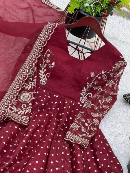 Wedding Special Maroon Silk Sharara Suit with Embroidery Dupatta Plus Size Available Plus Size Kurti / Gown