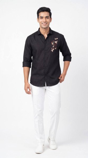 Plush Black Premium Casual Wear Linen Shirt for Men with Rich Detailing For Causal Wear Mens Shirt