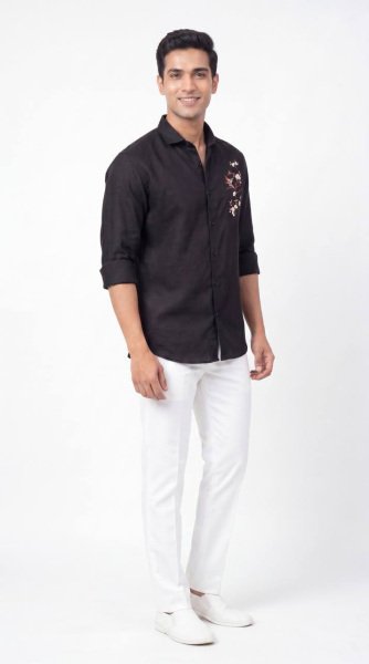 Plush Black Premium Casual Wear Linen Shirt for Men with Rich Detailing For Causal Wear Mens Shirt