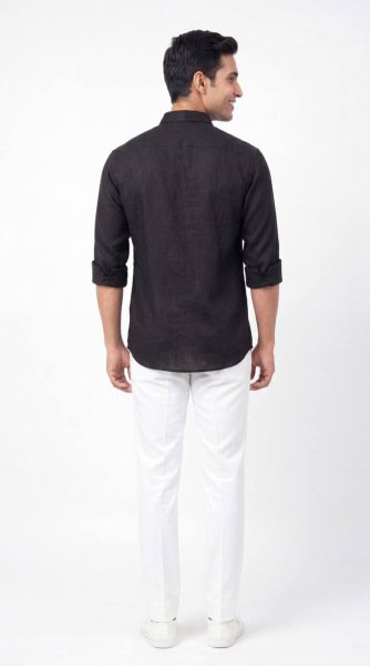 Plush Black Premium Casual Wear Linen Shirt for Men with Rich Detailing For Causal Wear Mens Shirt