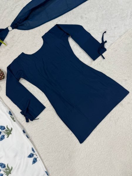Plush Blue Party Wear Heavy Roman Cotton Top with Embroidered Farshi Salwar Ready To Wear Collection