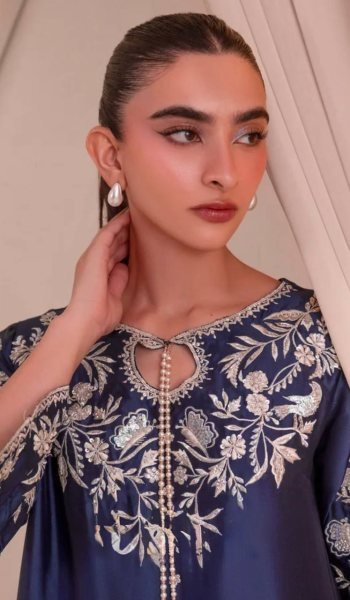 Plush Blue Party Wear Satin Rayon Kaftan Set with Fancy Bell Sleeves for Wholesale Rate Ready To Wear Collection