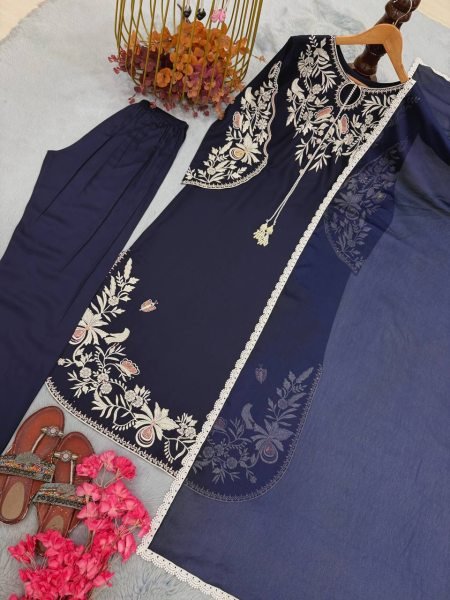 Plush Blue Party Wear Satin Rayon Kaftan Set with Fancy Bell Sleeves for Wholesale Rate Ready To Wear Collection