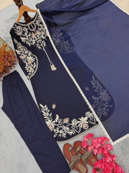 Plush Blue Party Wear Satin Rayon Kaftan Set with Fancy Bell Sleeves for Wholesale Rate Ready To Wear Collection